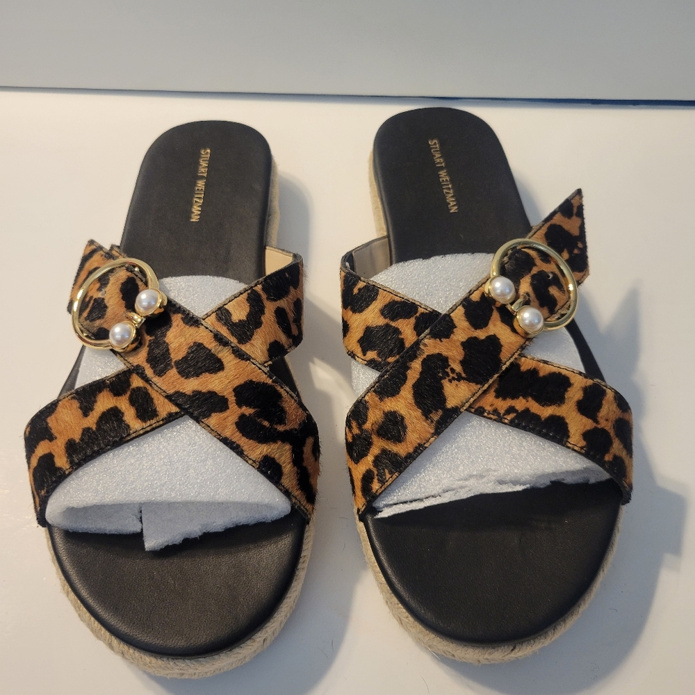 New Stuart Weitzman Pearl Espadrille Casual Slide Sz 9.5